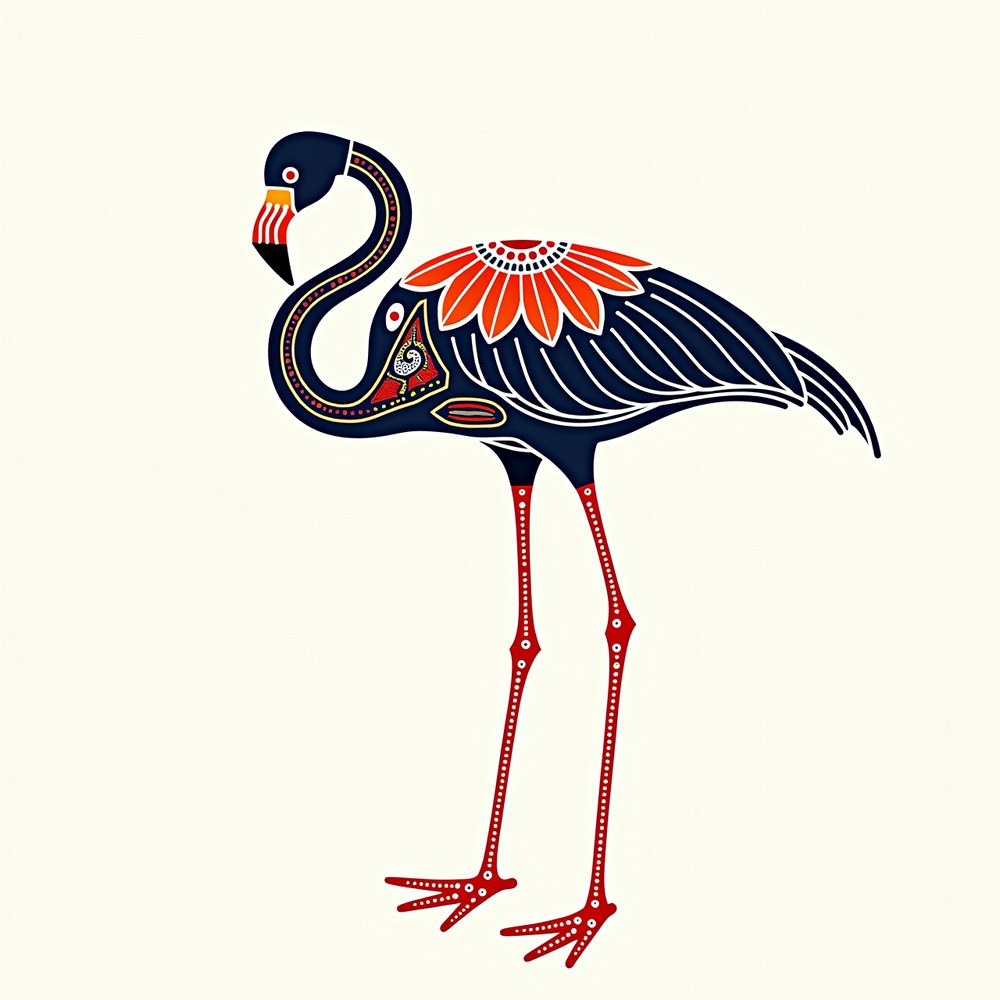 Greater Flamingo, Madhubani folk-art render by Forge