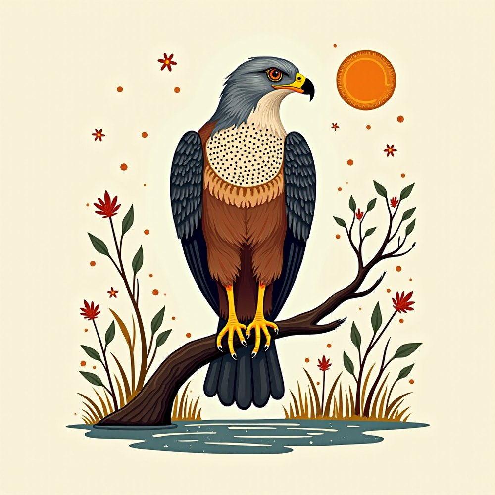 Grey-headed Fish Eagle, Madhubani folk-art render by Forge