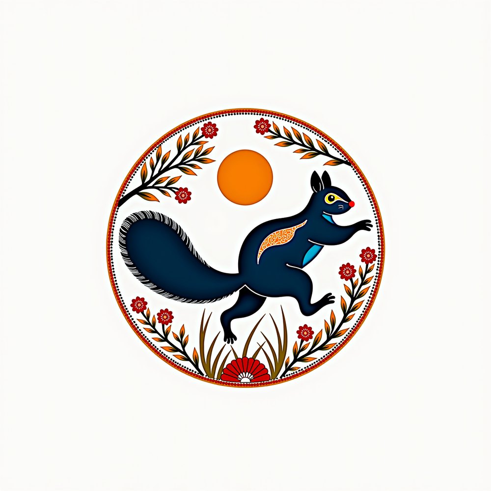 Indian Giant Squirrel, Madhubani folk-art render by Forge