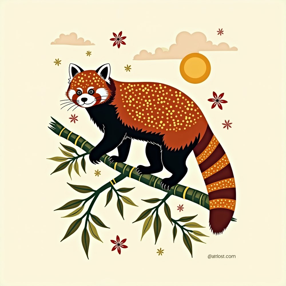 Red Panda, Madhubani folk-art render by Forge